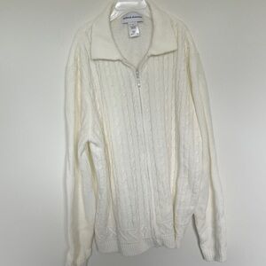 Alfred Dunner Women's Cream Zip-Up Sweater